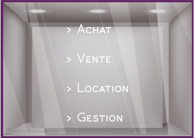 Sticker Agence Immobilière : achat, vente, location gestion vitrines vitrophanie porte signaletique calicot lettrage