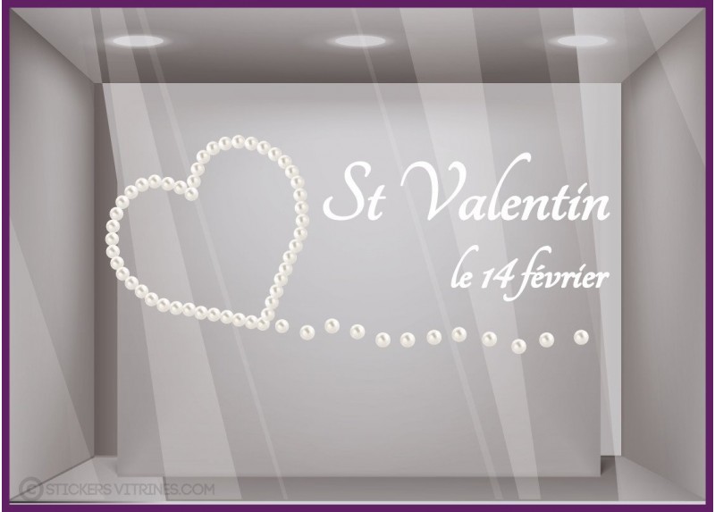 Sticker Saint Valentin Coeur Perles bijouterie vitres vitrophanie boutique magasin calicot décoration