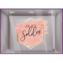 Sticker Jolies Soldes rose calicot signaletique enseigne devanture promotions vitrophanie vitrine pourcentage mode 