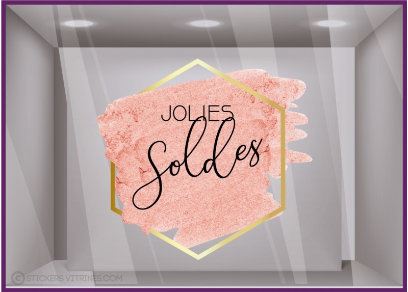 Sticker Jolies Soldes rose calicot signaletique enseigne devanture promotions vitrophanie vitrine pourcentage mode 