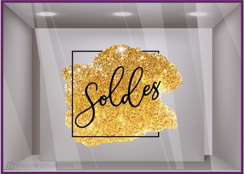 Sticker Carré Soldes Pailleté Or vitrophanie promotions signaletique vitrine magasin mode promotions enseigne mode 