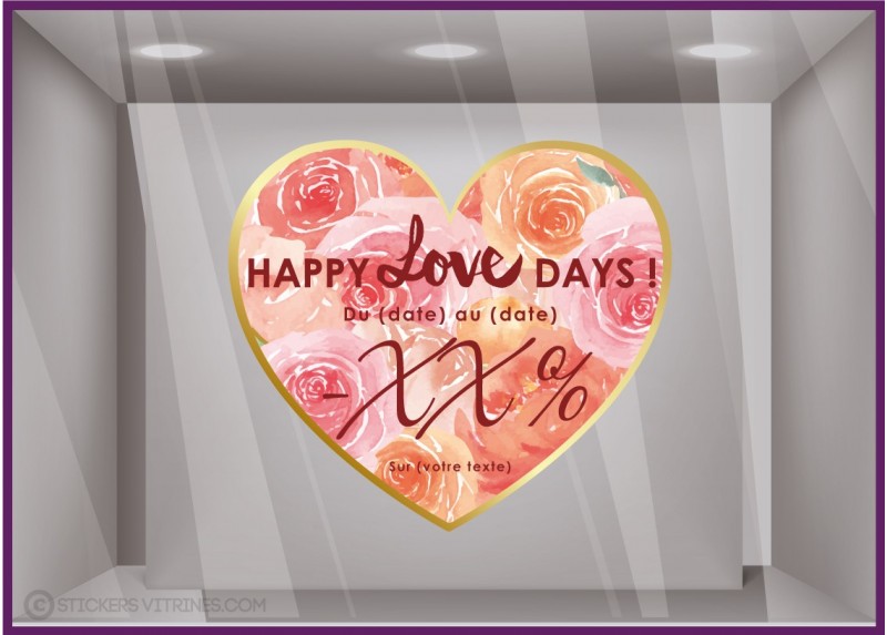 Sticker Promotion Coeur Rose A Personnaliser Vitrophanie Boutique Calicot Promotions Offres fleuriste bijouterie st valentin