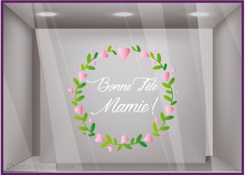 Sticker Couronne Bonne Fête Mamie Coeur Fleuriste Bijouterie Magasin Boutique Vitrine Fête des grands mères