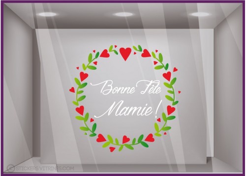 Sticker Couronne Bonne Fête Mamie Coeur Fleuriste Bijouterie Magasin Boutique Vitrine Fête des grands mères