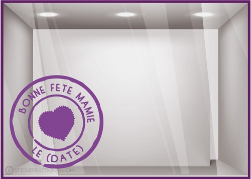 Sticker Timbre Bonne Fête Mamie Coeur Lettrage Fête des grands-mères Boutique Vitrine Magasin Fleuriste Bijouterie