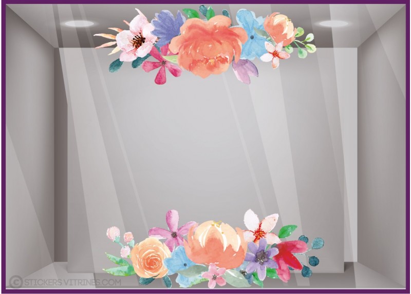 KIt de stickers fleurs pastels Printemps Fleuriste Adhésif autocollant vitrophanie mode parfumerie calicot