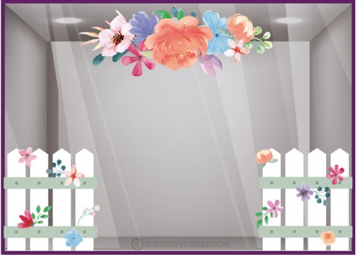 KIt de stickers barrieres fleurs pastels Printemps Fleuriste calicot autocollant vitrophanie mode parfumerie boulangerie