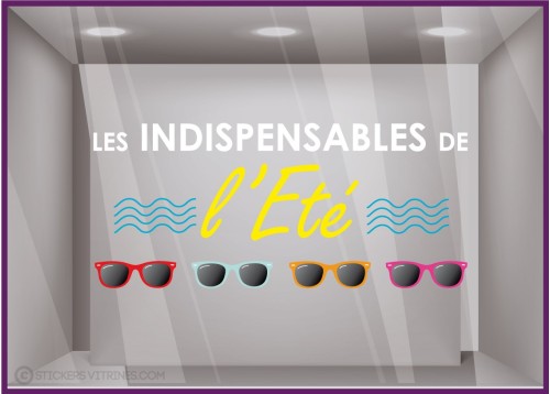 Les indispensables de l'été Lunettes opticiens vitrine adhésif vitrophanie calicot mode décoration lettrage adhesif