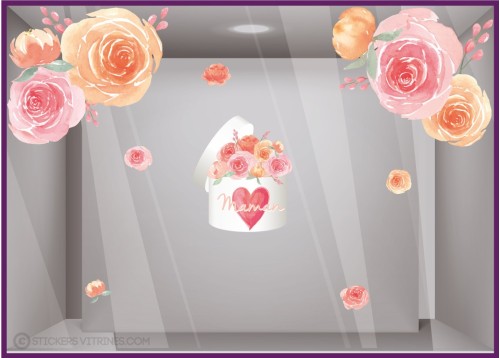 Kit de stickers boîte de roses maman fête des mères fleuriste mode lettrage adhésif calicot vitrophanie printemps vitrine 