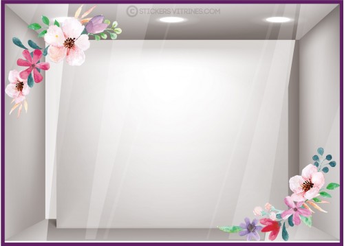 Kit de Stickers 2 Angles Fleurs adhésif pour devanture printemps vitrophanie calicot mode parfumerie institut beaute