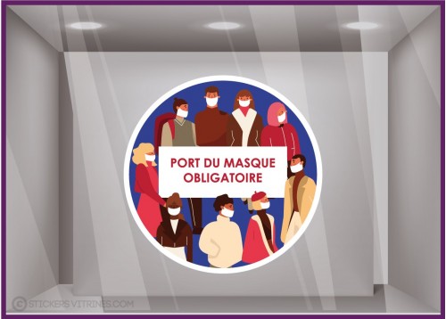 Sticker Port du Masque Obligatoire coronavirus signaletique covid-19 pharmacie bureau cabinet medical vitrophanie