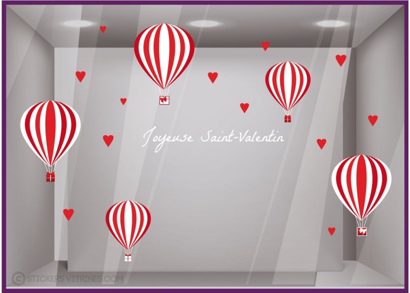Kit de Stickers Montgolfieres Saint-Valentin lettrage adhesif autocollant calicot vitrophanie devanture vitrine commerce magasin