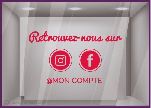 Sticker Retrouvez Nous Sur Facebook + Instagram à personnaliser Autocollant Adhésif Vitrine Réseaux sociaux Magasin