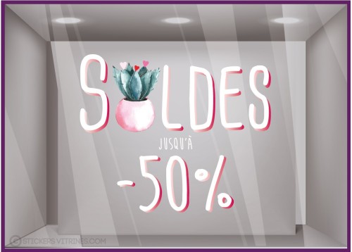Sticker Soldes Cactus -50% mode pret a porter maroquinerie decoration ete promotion destockage braderie liquidation commerce