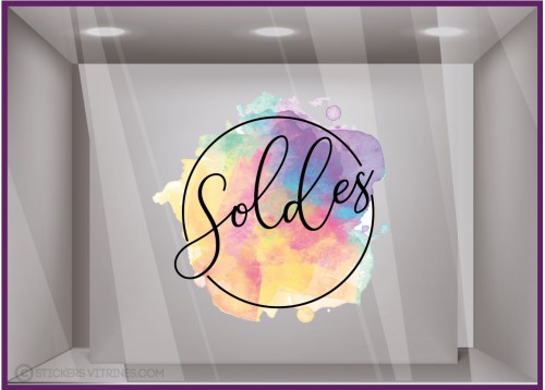 Sticker Soldes Tache Aquarelle pret a porter maroquinerie autocollant ete promotion destockage braderie commerce pourcentage 50%