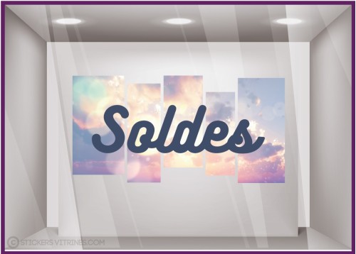 Sticker Soldes Coucher de Soleil mode maroquinerie vitrophanie ete promotion destockage liquidation commerce pourcentage