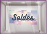 Sticker Soldes Coucher de Soleil mode maroquinerie vitrophanie ete promotion destockage liquidation commerce pourcentage