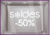 Sticker Soldes Flocons Jusqu'`a -50% braderie destockage liquidation mode maroquinerie hiver opticien commerce vitrophanie