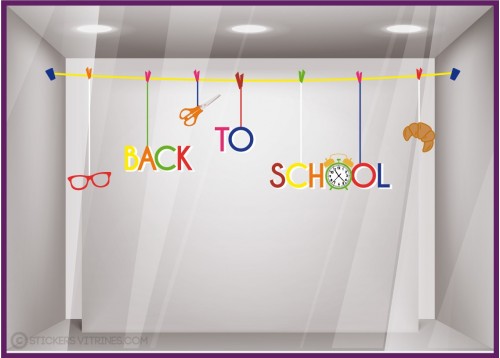 Sticker Guirlande Back to school papeterie calicot devanture lettrage magasin opticien boulangerie automne rentrée