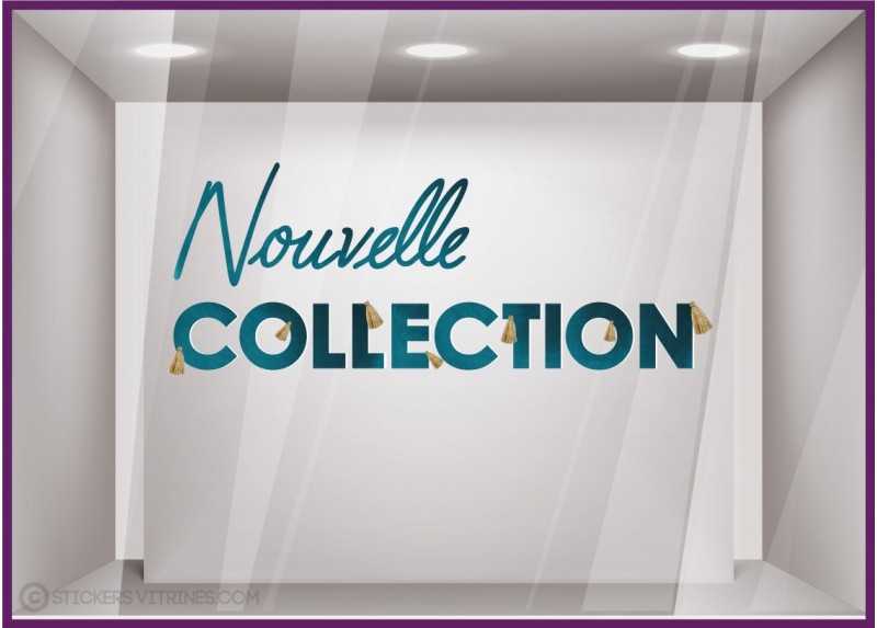 Sticker Nouvelle Collection Pompons Or idee decoration vitrine vitrophanie devanture noel hiver bijouterie