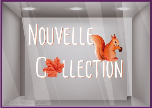 Sticker Nouvelle Collection Ecureuil adhésif vitrine boutique idee deco  automne