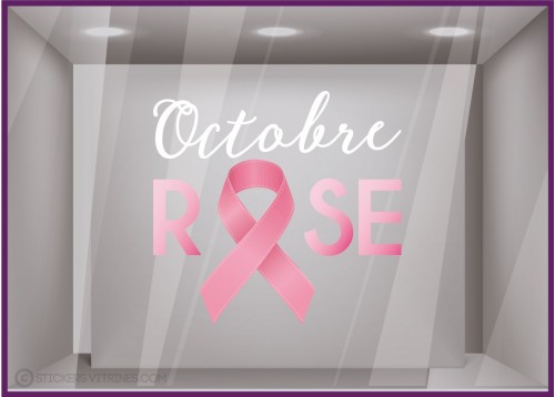 Vitrophanie Lettrage autocollant octobre rose cancer sein devanture boutique femme lingerie mode bijouterie