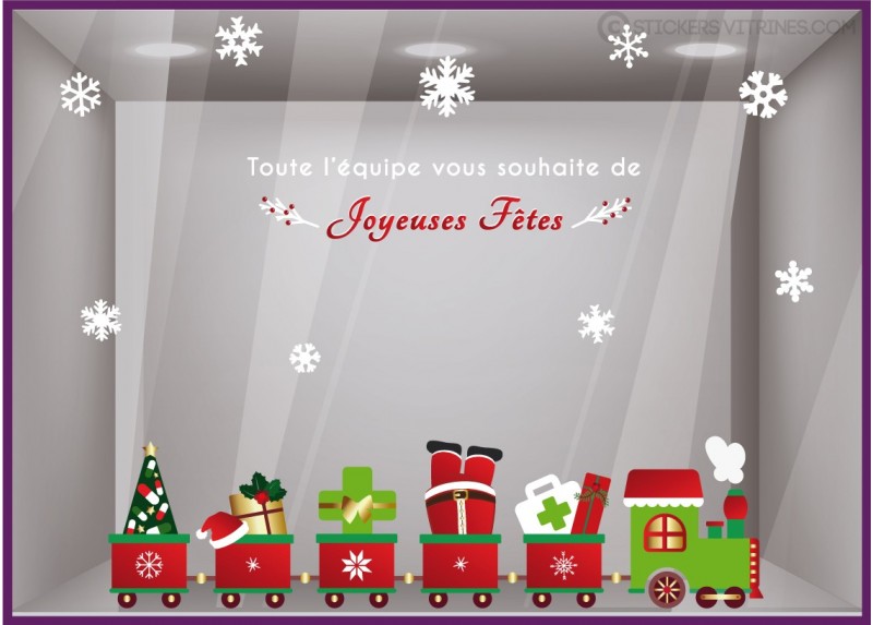 KIT DE STICKER PETIT TRAIN DE NOEL PHARMACIE MAGASIN BOUTIQUE DECORATION DEVANTURE VITRINE CALICOT