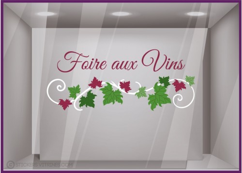 Sticker lettrage Vigne Foire aux Vins CAVISTE SUPERMARCHE EPICERIE RESTAURANT VITRINE BEAUJOLAIS