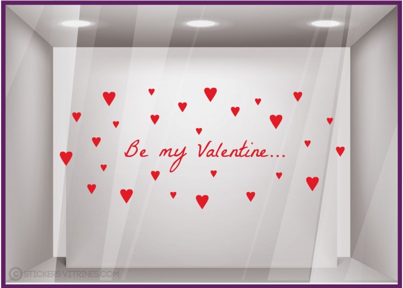 Sticker Be My Valentine Petits Coeurs saint valentin devanture vitrine magasin mode boutique femme lettrage autocollant vitre