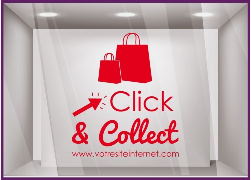 STICKER CLICK AND COLLECT PERSONNALISER VITRINE COMMERCE RESTAURANT TRAITEUR MAGASIN MODE BIJOUTERIE