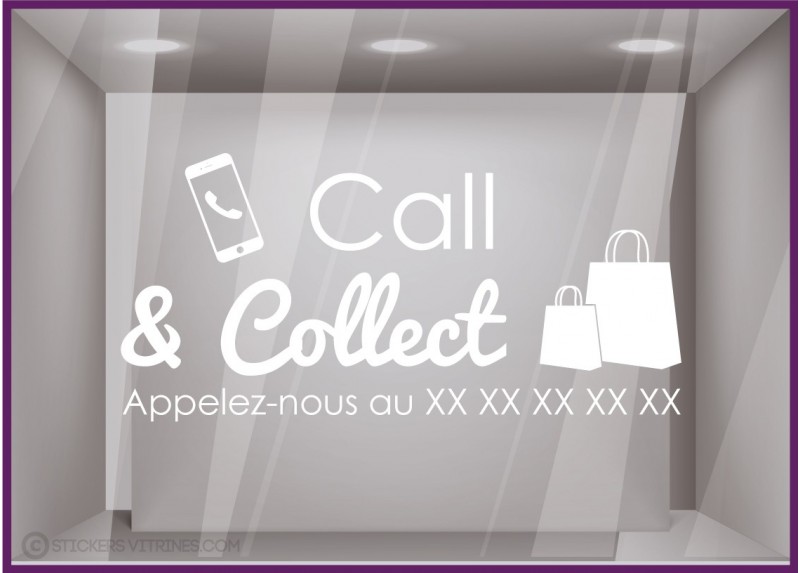 Sticker Call and Collect a Personnaliser lettrage adhesif autocollant vitrine devanture magasin covid vitrophanie restaurant
