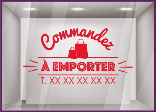 Sticker Commandez a Emporter restaurant signaletique vitrine commerce devanture lettrage adhesif calicot vitrophanie boulangerie