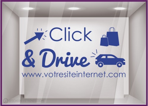 Sticker CLICK and drive a Personnaliser calicot lettrage autocollant vitrine commerce alimentaire devanture magasin vitre