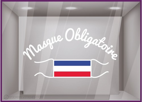 Sticker Masque Obligatoire DEVANTURE VITRINE CALICOT BOUTIQUE COMMERCE DECORATION COVID FRANCAIS 