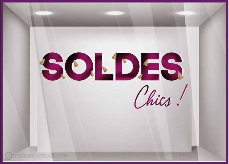 Sticker Soldes Chics BOUTIQUE MODE BIJOUTERIE CALICOT AUTOCOLLANT ADHESIF IMPRIMEUR DECORATION VITRINE LETTRAGE VITROPHANIE