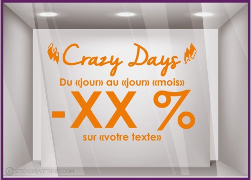 Sticker Promotions Crazy Days personnaliser MAGASIN IDEE DECORATION CALICOT AUTOCOLLANT PUBLICITAIRE VITRINE VITRES IMPRIMEUR