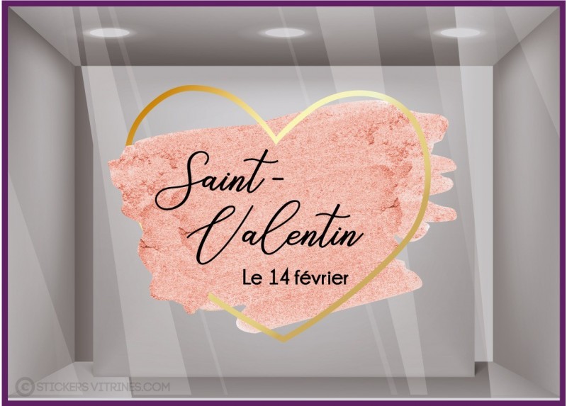Autocollant pour vitrine : Sticker Coeur Paillettes Saint-Valentin