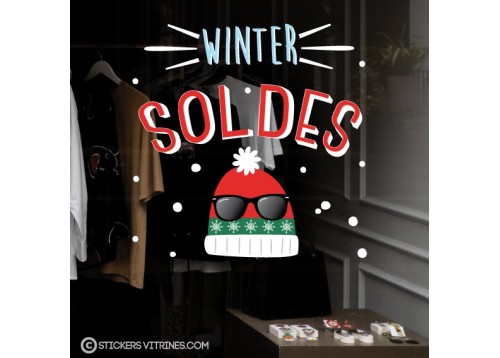 Sticker Winter Soldes Bonnets hivers remises reduction offre magasin commerce vitre adhesif calicot vitrophanie idee deco