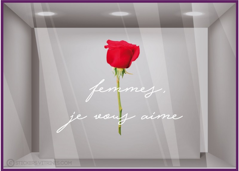 STICKER FEMMES JE VOUS AIME JOURNEE FLEURISTE ADHESIF AUTOCOLLANT FLEUR LETTRAGE ROSE