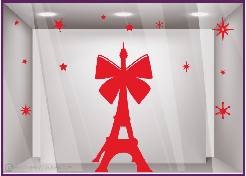 Kit de Stickers Tour Eiffel Noeud Paris vitrophanies décoration bijouterie étoiles publicitaire Noël Réveillon