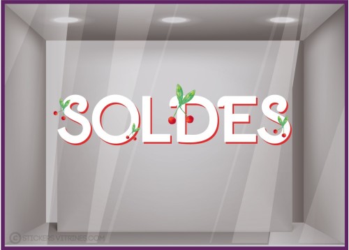 Autocollant-Soldes-Liquidation-Ete-Promotion-Commerce-Lettrage adhesif-Devanture-idee deco-cerise