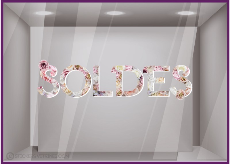 Lettres autocollantes-Soldes-Braderie-Ete-Promotion-Boutique-Adhesif-Vitrine-idee deco-fleur-magasin