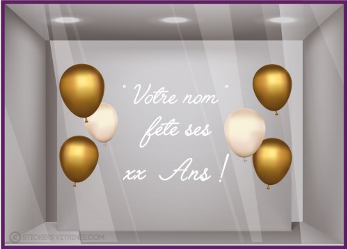 VITROPHANIE-DECORATION-ADHESIF-MAGASIN-COMMERCE-VITRE-LETTRAGE AUTOCOLLANT-ANNIVERSAIRE-BALLON