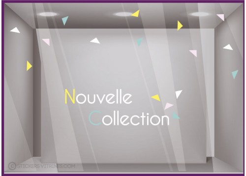 Kit de Stickers Nouvelle Collection Triangles vitrine calicot devanture lettrage adhesif vitre mode bijouterie