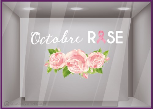 Sticker Octobre Rose Fleurs Magasin Calicot Collant Vitrine Boutique Lingerie 