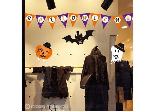 Kit de stickers Halloween-vitrine-devanture-octobre-boutique-magasin-citrouille-fantome-chauve-souris