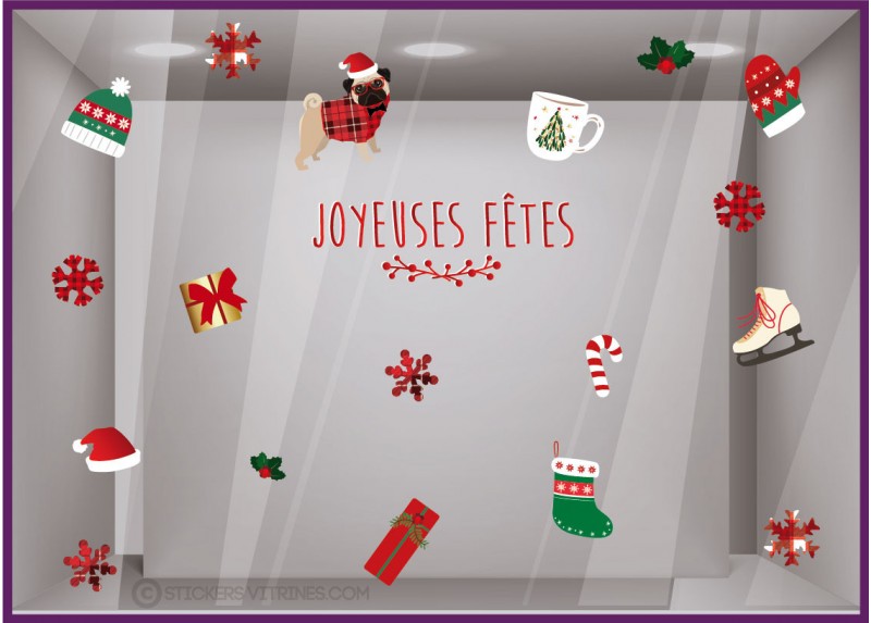 KIT DE STICKERS NOEL IDEE DECORATION BONNET CADEAU CHAUSSETTE  PATIN FLOCON