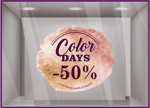 Stickers Color Days cuivre reduction promotion enseigne vitrophanie devanture vitrine black friday destockage calicot  magasin