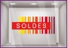 Sticker Soldes Commerce Code Barre Destockage Vitrine Vitrophanie Braderie Adhesif liquidation   