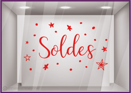 Sticker Soldes Etoiles  promotion devanture destockage calicot magasin vitrophanie mode bijouterie maroquinerie vitrine  adhesif